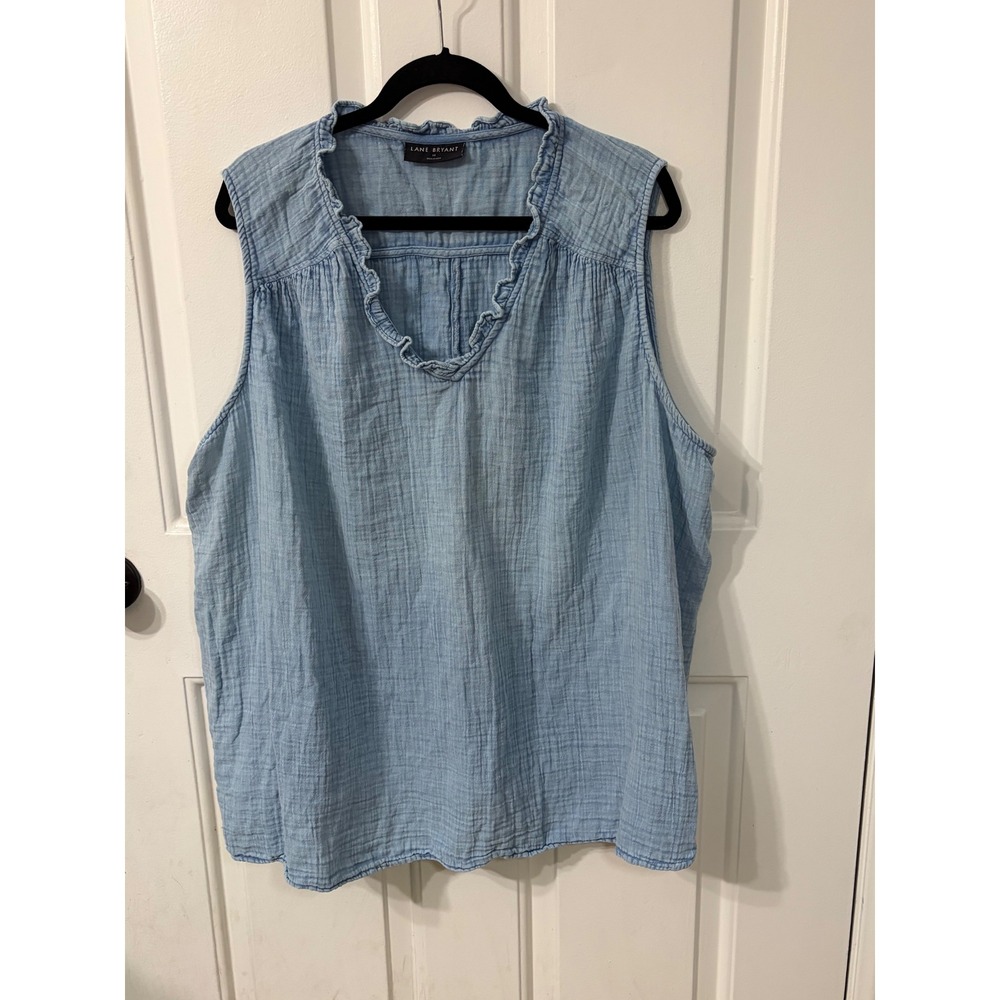 Lane Bryant | Gauze Ruffle Neck Sleeveless Blouse | 28 || Light Blue|